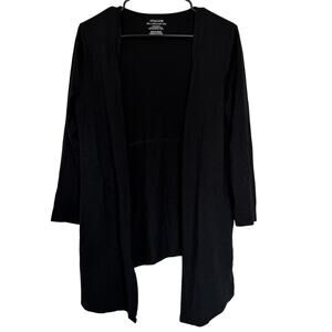 Chico's The Ultimate Tee Cotton Slub Open Front Waterfall Cardigan Black Sz 1/MP